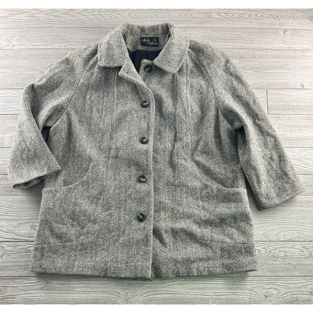 Vintage Noble Fashions Jacket Women's Gray Wool Trench Coat Ladies